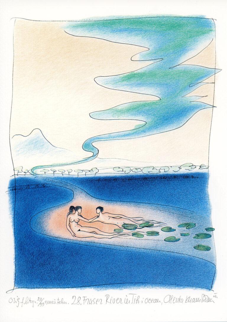 Picman-Kham-Alenka-Fraser-river-in-Tihi-ocean-kombinirana-tehnika-30-x-22-2004-1