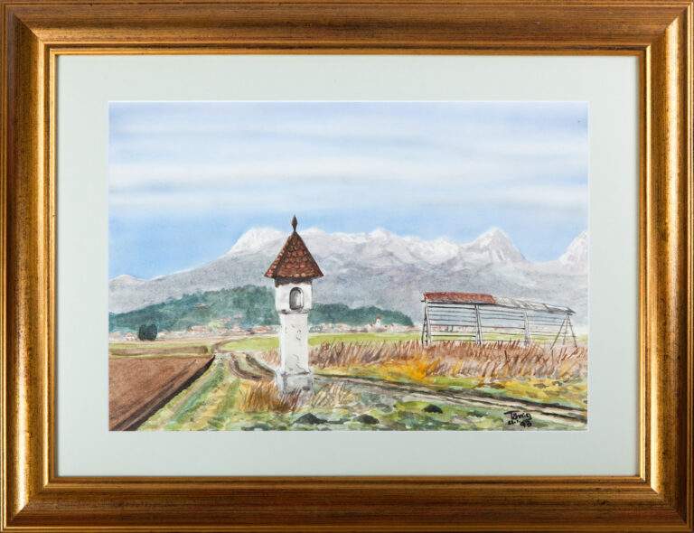 Tonig-Joze_Krajina-s-kozolcem_Akvarel_1993_32x45cm_300eur