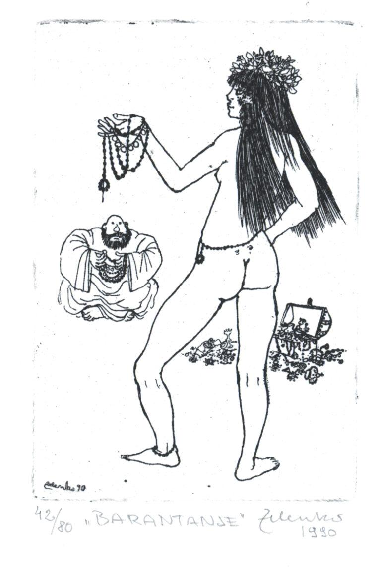 Zelnko-Karel_barantanje_jedkanica_1990_7x105